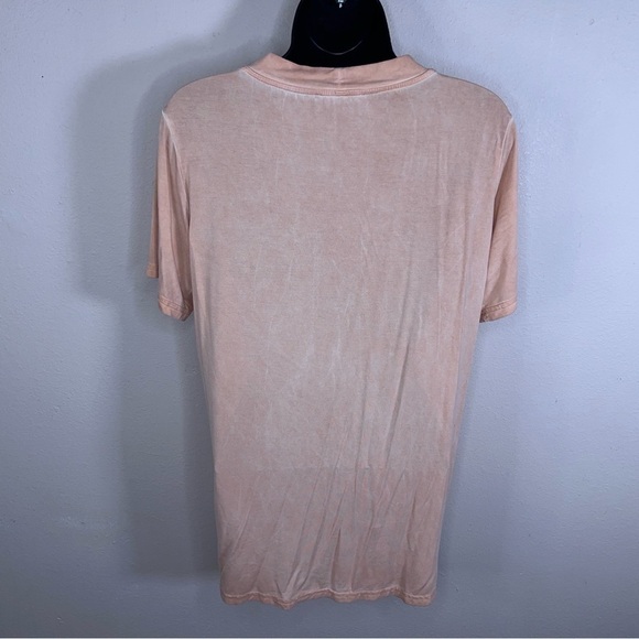 MEDIUM ENTRO ORANGE PASTEL TOP SHORT SLEEVE STRETCH LACE UP NECKLINE BOHO - Picture 5 of 10